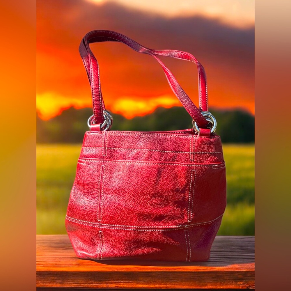 Tiganello red leather purse double straps 7x11x6 inches SD-18 in